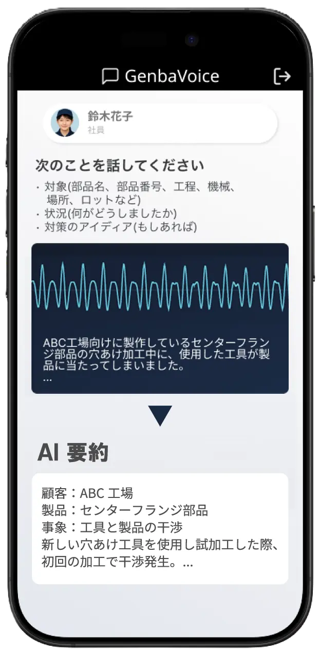 AIによる報告文の自動作成画面
